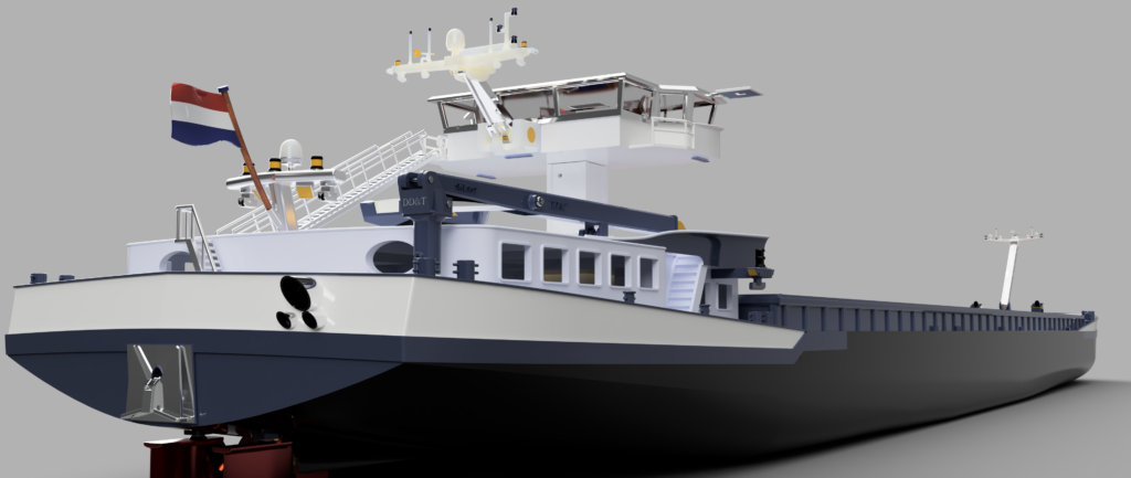 Binnenvaartschip Jade 86x14.2x4.2 met stuurhuis in 3D