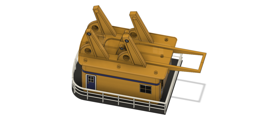 Drijvende havenkraan schaalmodel vooraanzicht in 3D