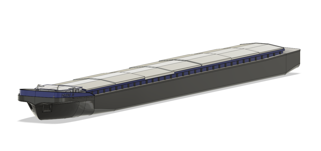 Duwbak binnenvaart versie 3.0 bovenaanzicht in 3D