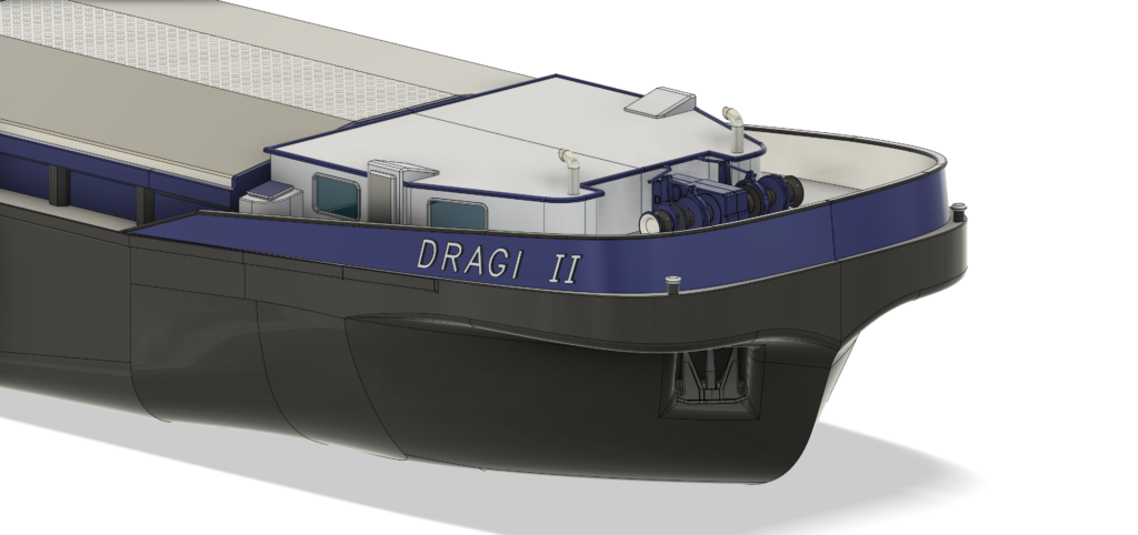 Duwbak binnenvaart versie 3.0 zijaanzicht in 3D