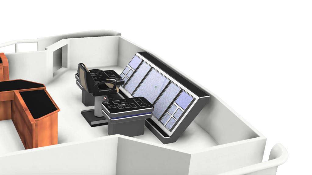 Modern ingericht stuurhuis van een schip in 3D