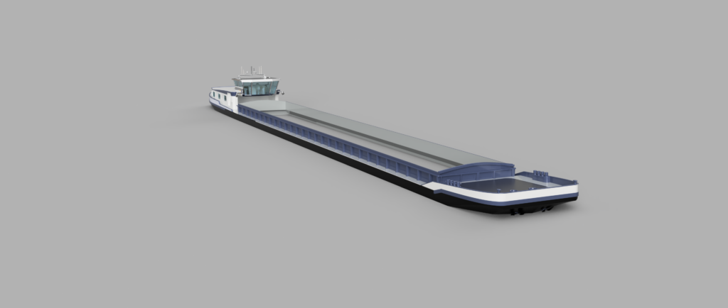 Binnenvaartschip Morgenstond nr. 020 zijaanzicht in 3D