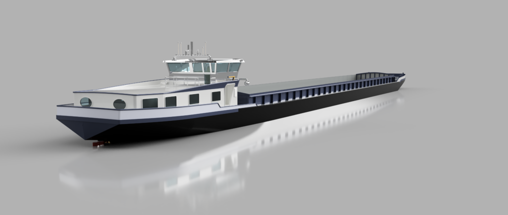 Binnenvaartschip Morgenstond nr. 023 met stuurhuis in 3D