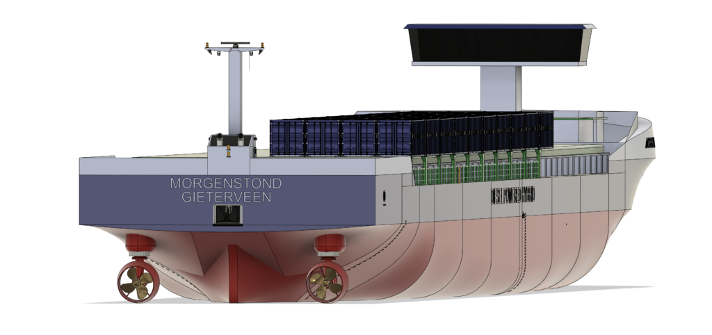 Containerschip versie 8.6 re-engineered met stuurhuis in 3D