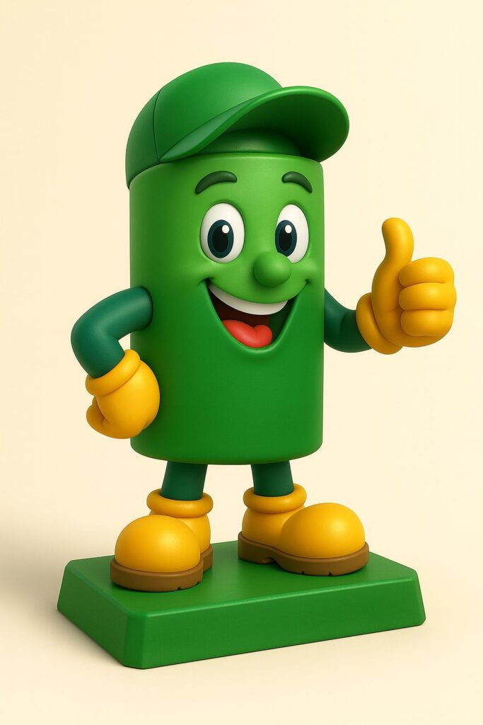 Groene lithium-mascotte met duim omhoog in 3D